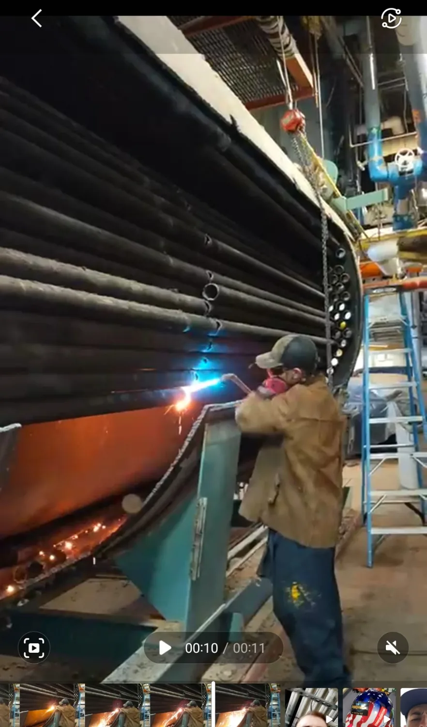 Work underway on industrial boiler tubing